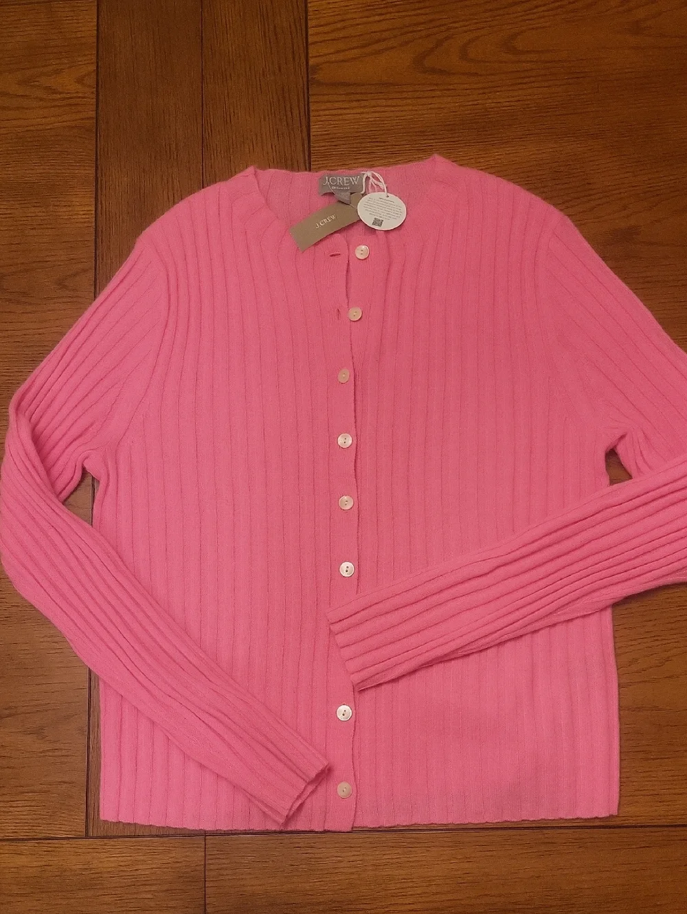 J. CREW Cashmere Cardigan,wide rib,bright pink,L